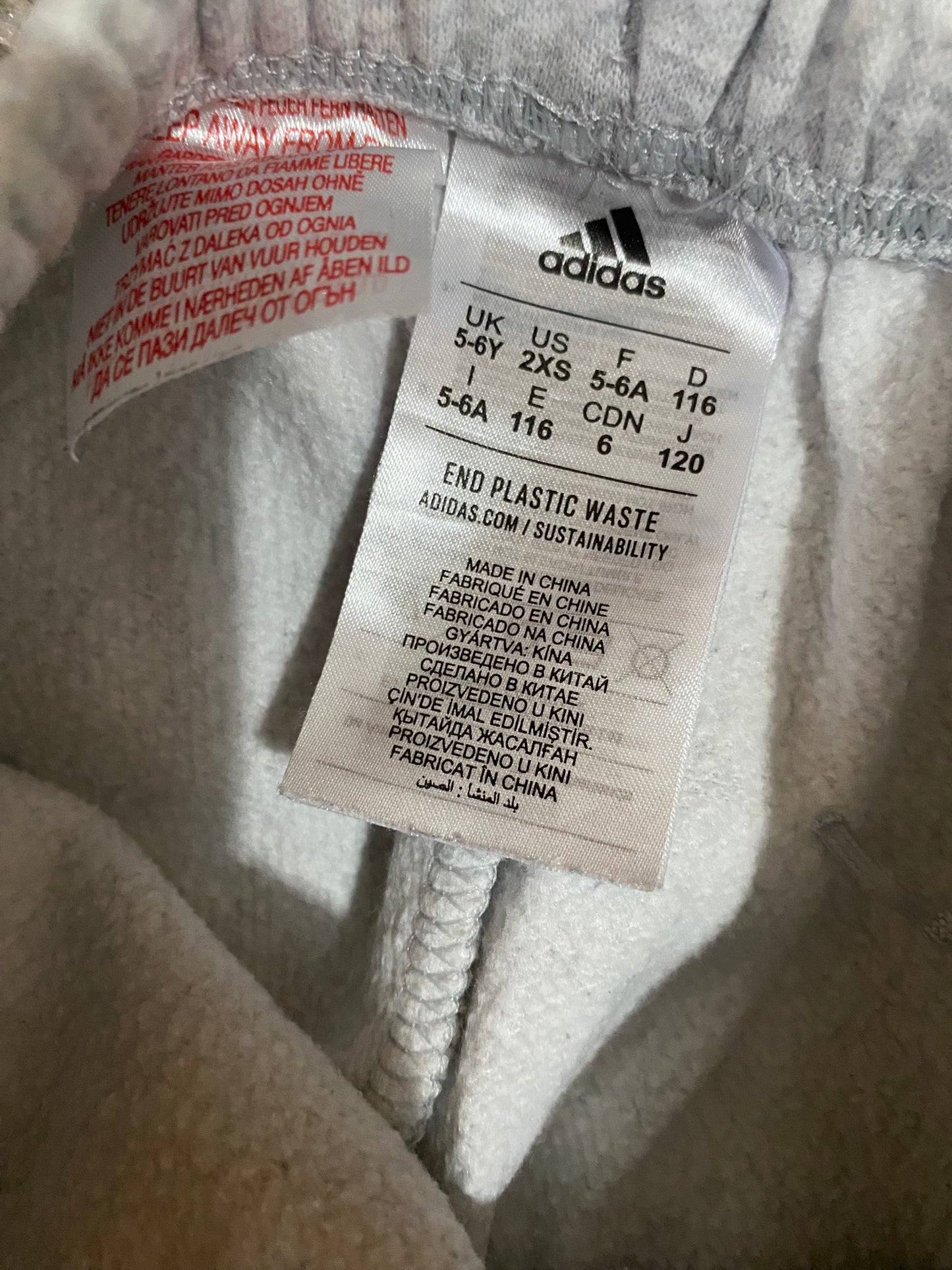 ADIDAS Boys Grey Tracksuit Bottoms Age 5-6