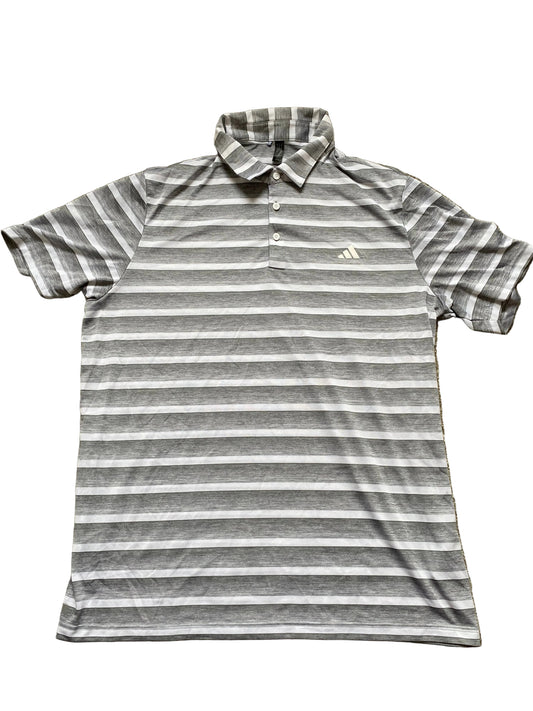 ADIDAS Mens Grey and White Striped Breathable Polo Shirt XL