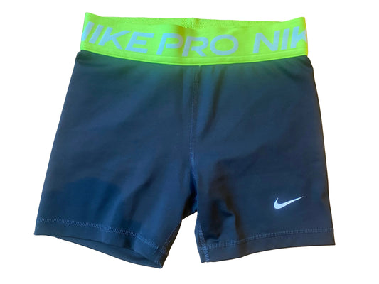 NIKE PRO Dri Fit Girls Black Shorts with Green Waistband Age 12-13