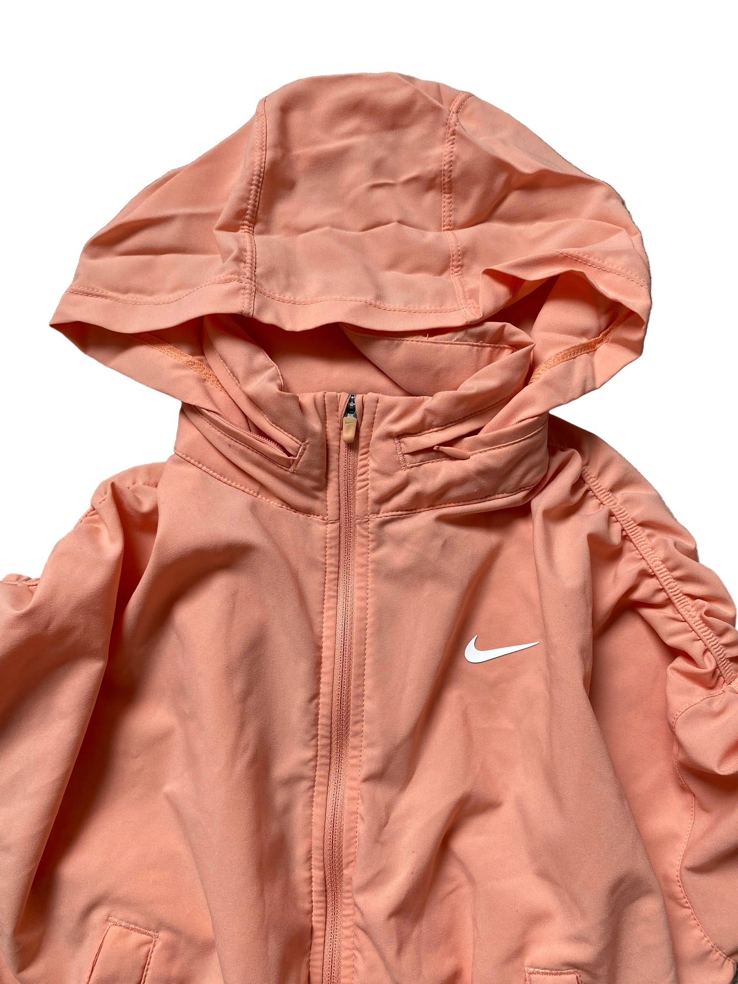NIKE Girls Peach Jacket with Ruched Sleeves and Hidden Hood age 8-10