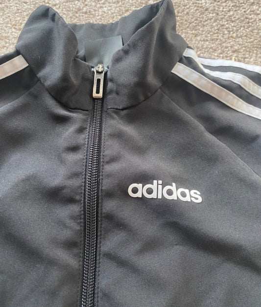 ADIDAS Boys Black Zip Up Lightweight Jacket Age 7-8