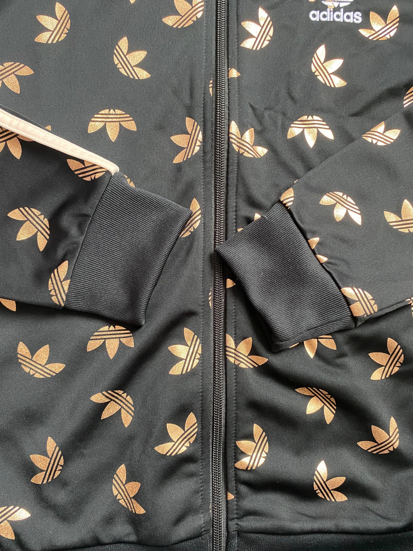 ADIDAS Originals Girls Black Zipped Jacket with Rose Gold Trefoil Print Age 13-14