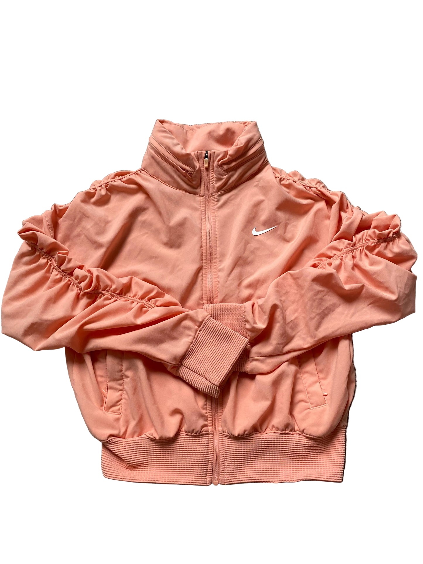 NIKE Girls Peach Jacket with Ruched Sleeves and Hidden Hood age 8-10