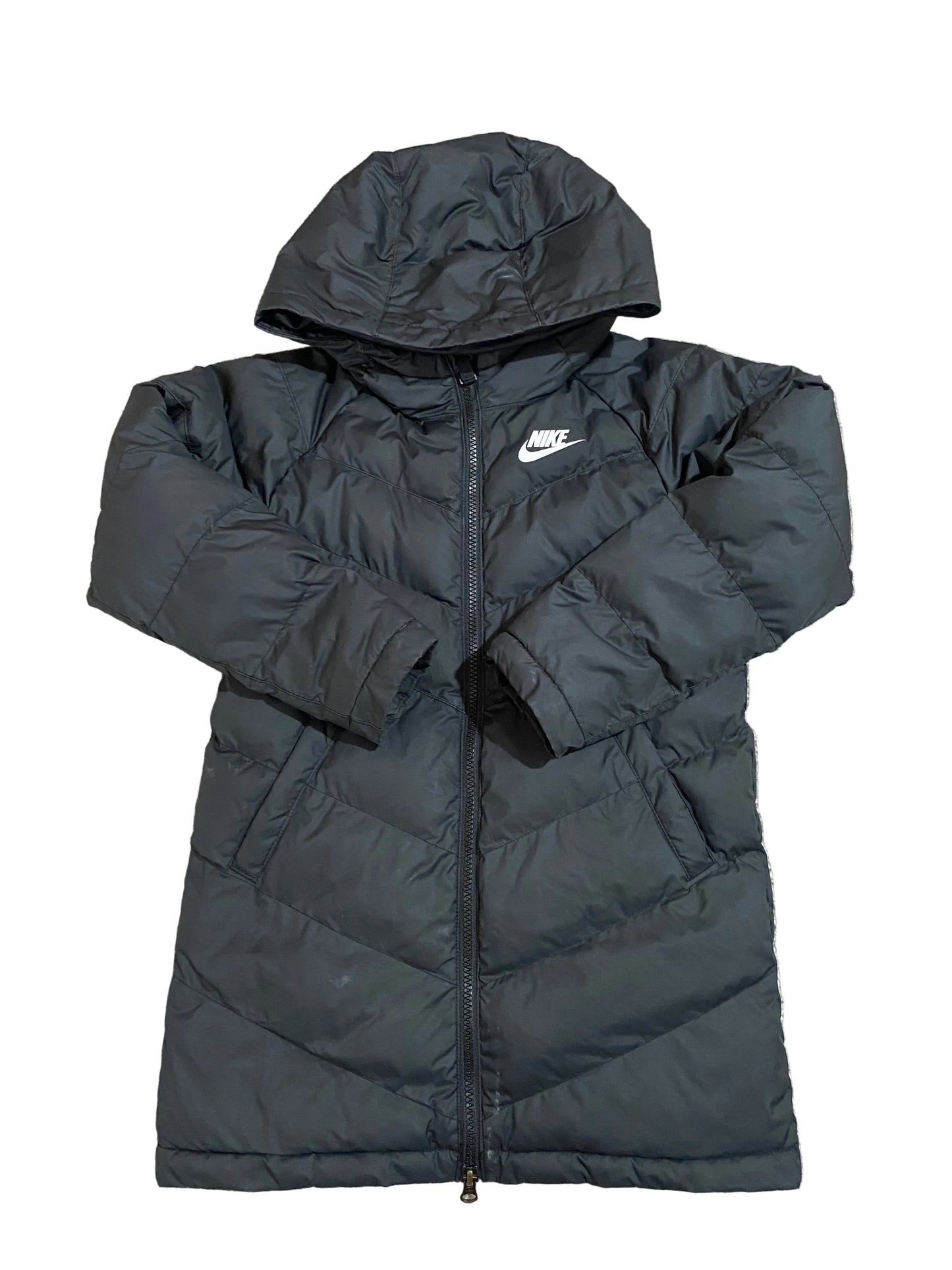 NIKE Girls Black Long Puffer Jacket Age 7-8