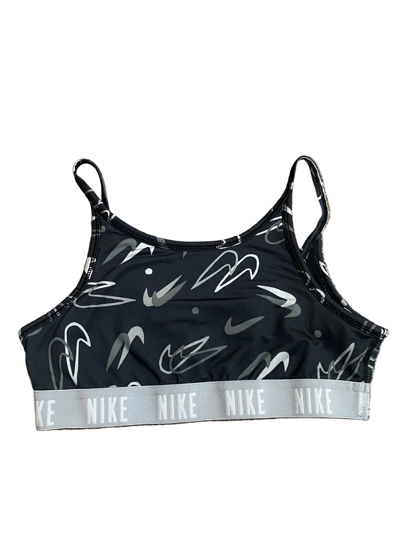 NIKE Girls Black and Grey Tick Sports Bra Age 10-12