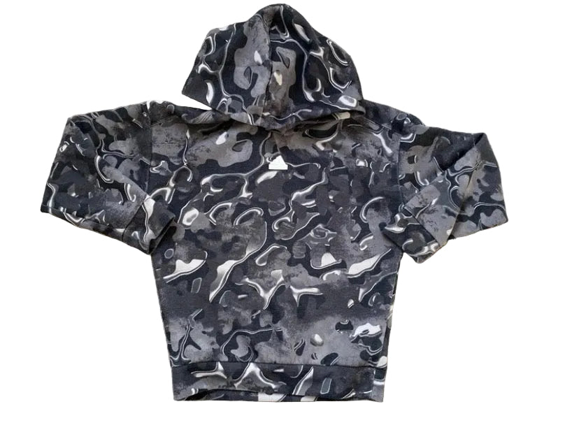 ADIDAS Boys Patterned Black Grey Hoodie Age 7-8