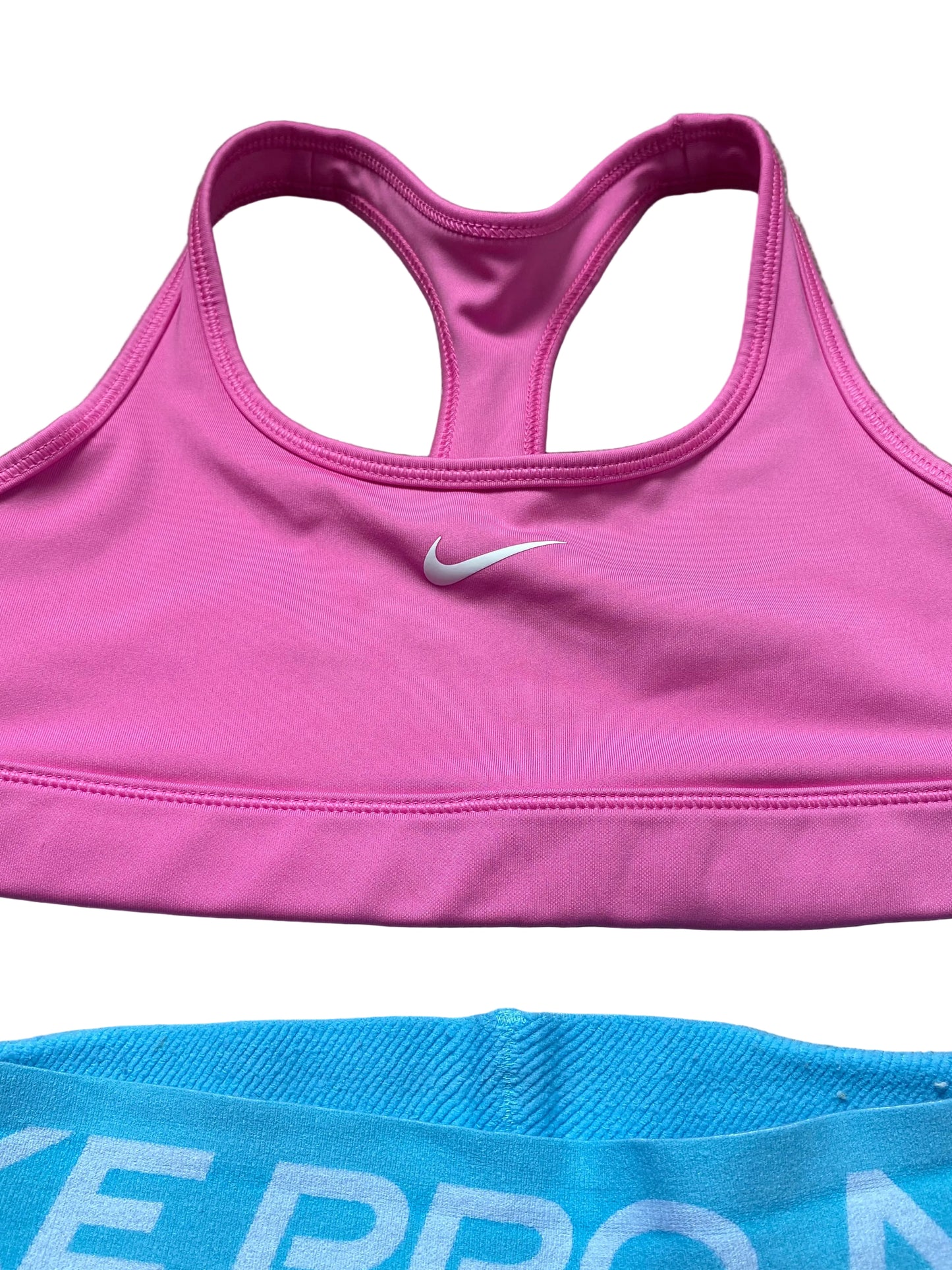 NIKE PRO Dri Fit Girls Blue Shorts and Pink Sports Bra Set Age 10-12