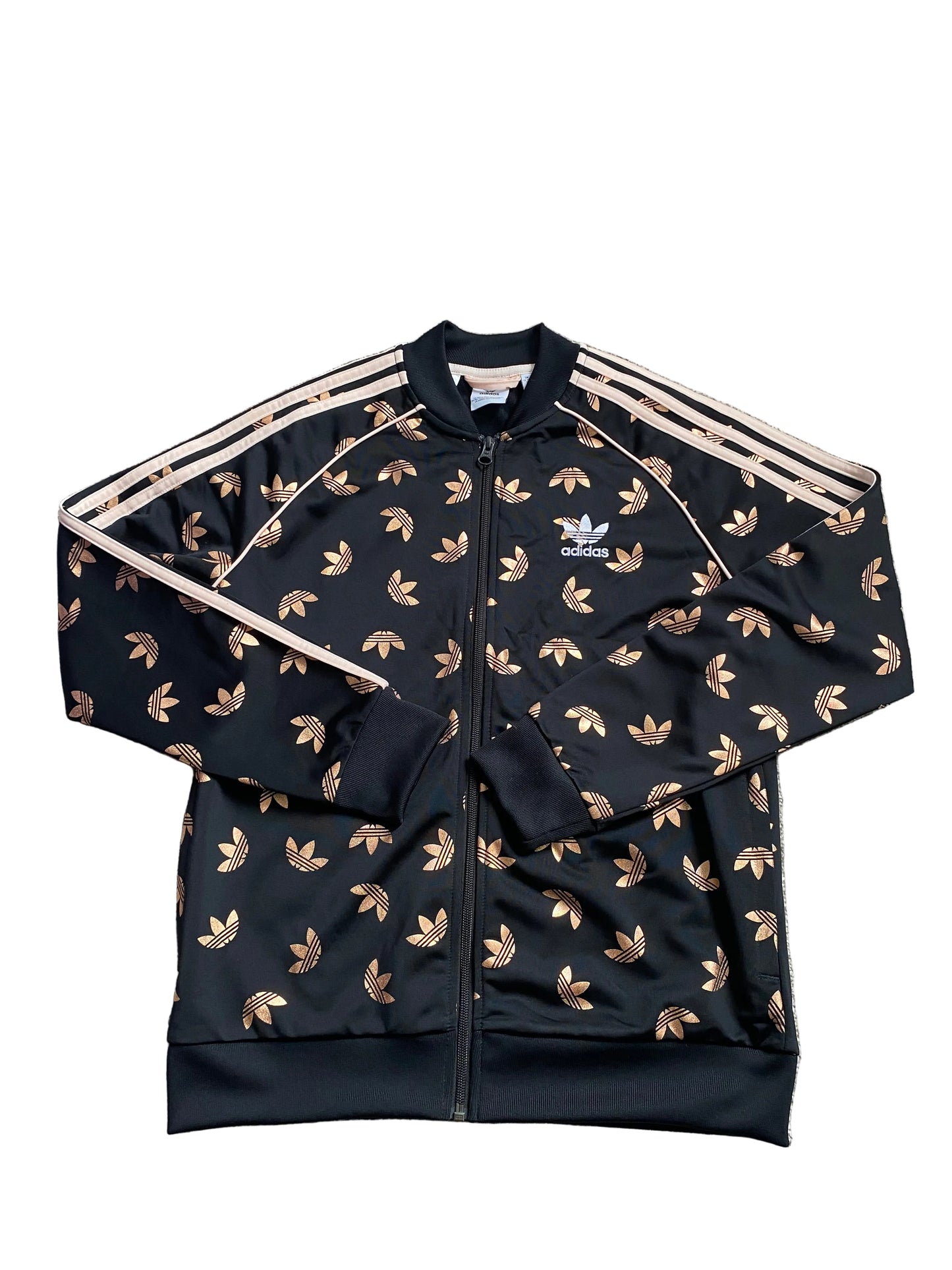 ADIDAS Originals Girls Black Zipped Jacket with Rose Gold Trefoil Print Age 13-14
