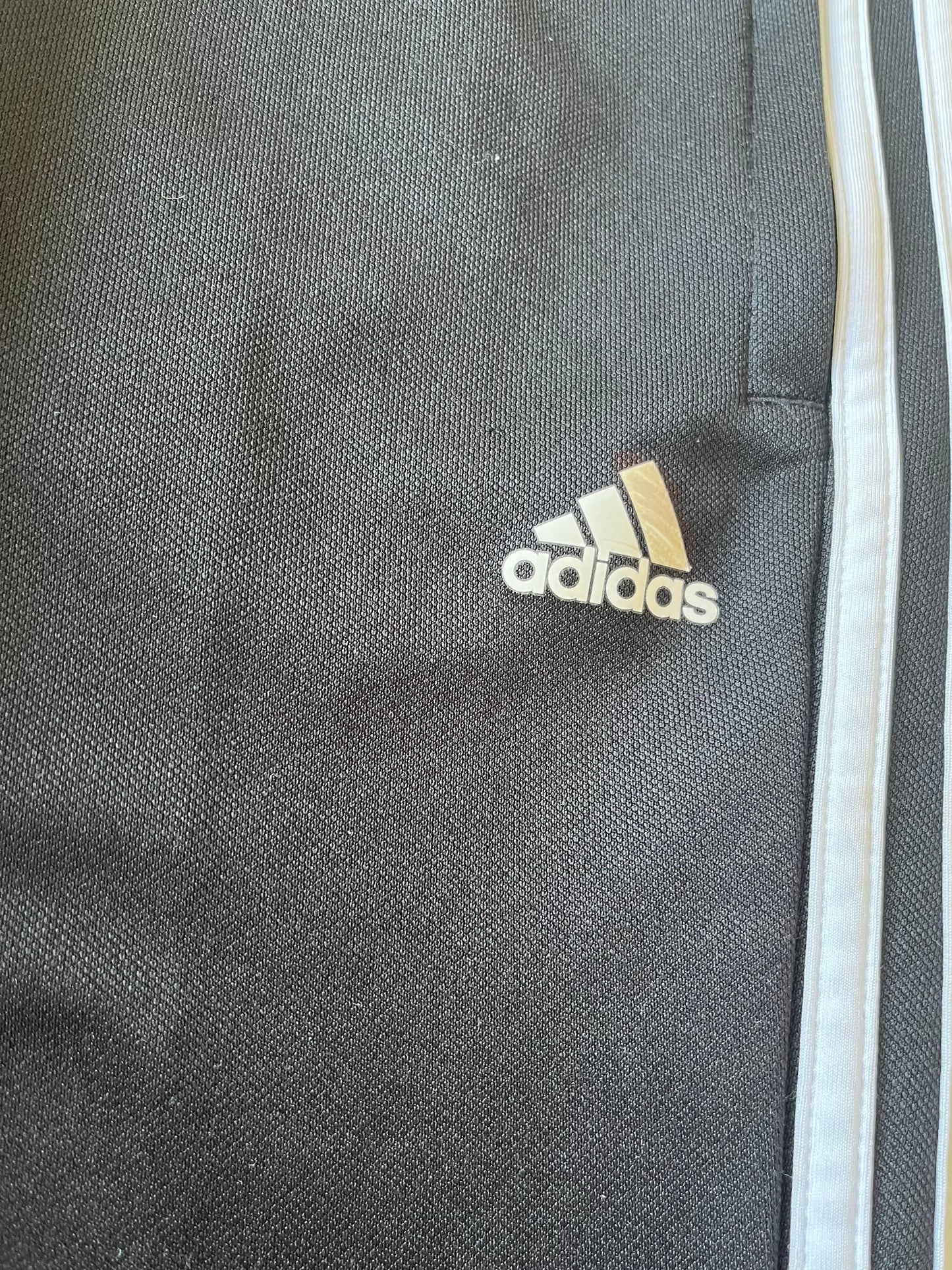 ADIDAS Boys Black Three Strip Tracksuit Bottoms Age 9-10
