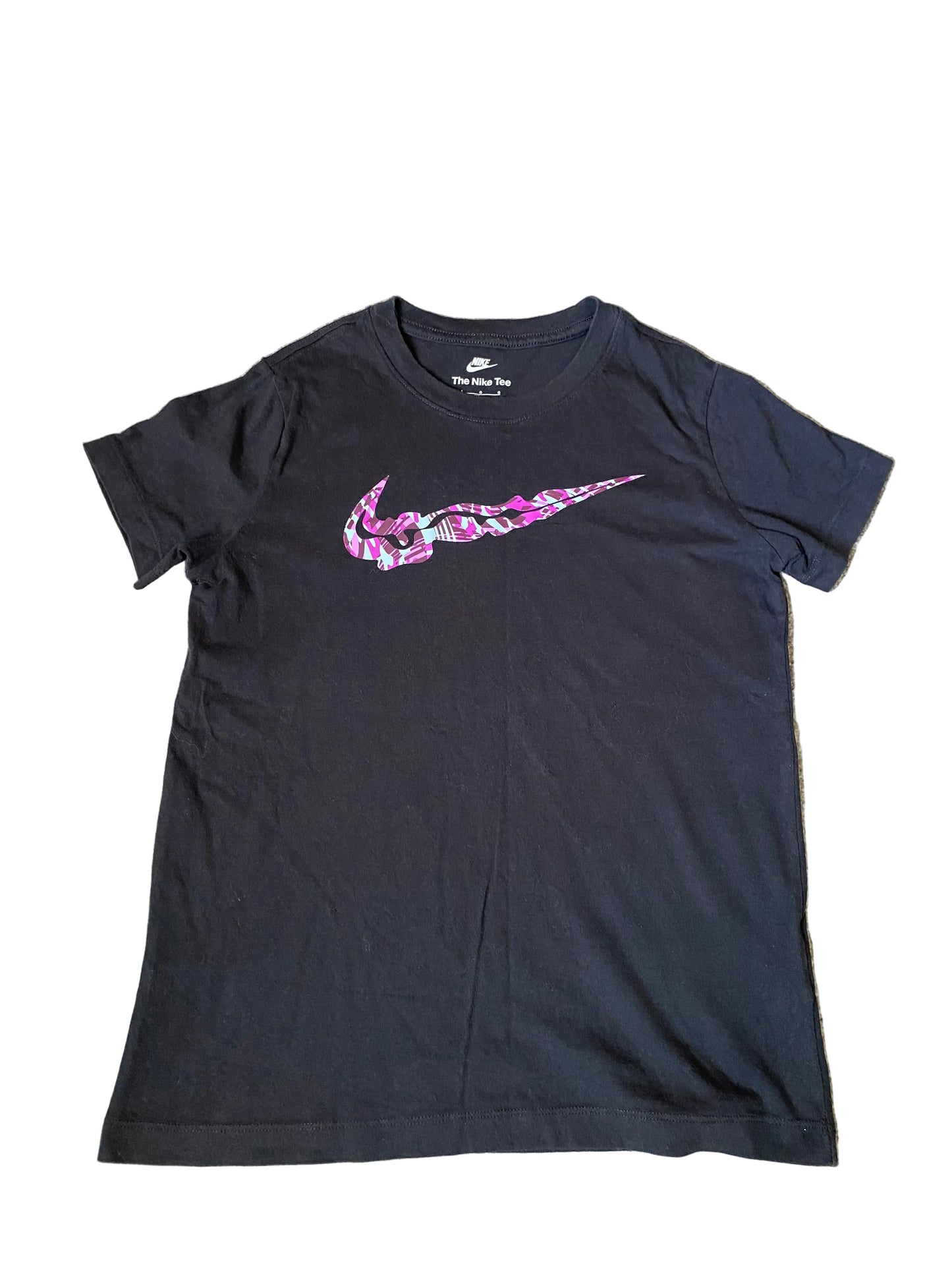 NIKE Girls Black T-shirt with Pink Tick Age 12-13
