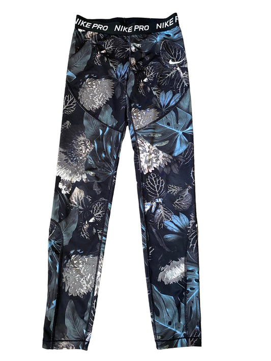 NIKE PRO Dri Fit Girls Black and Grey Patterned Leggings Age 13-15