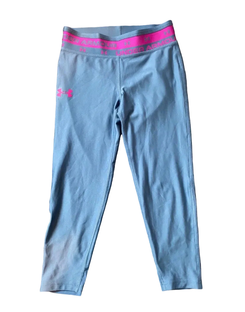 UNDERARMOUR Girls Grey Pink 3/4 Length Leggings Age 9-10