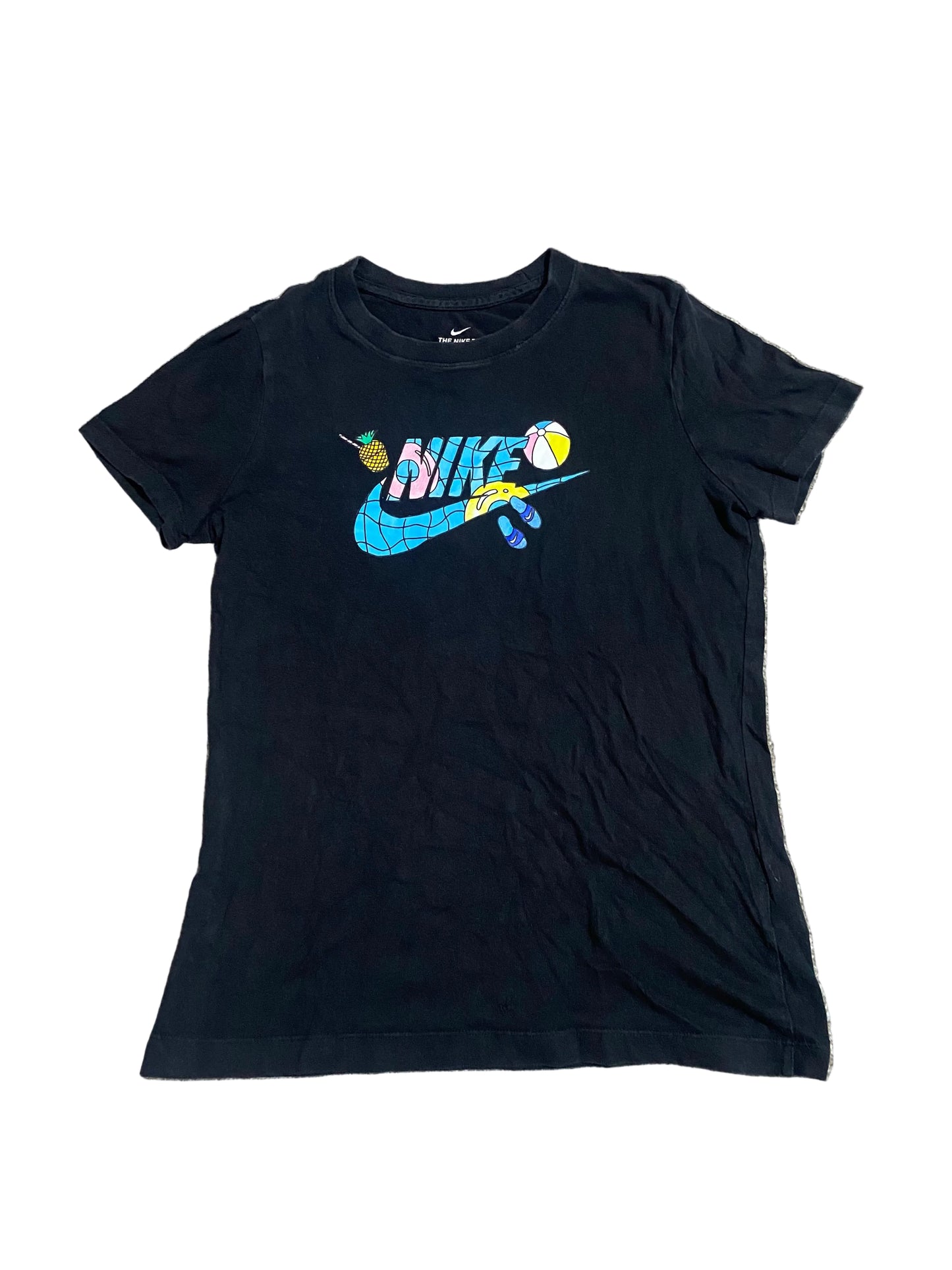 NIKE Girls Print Black T-shirt Age 10-12