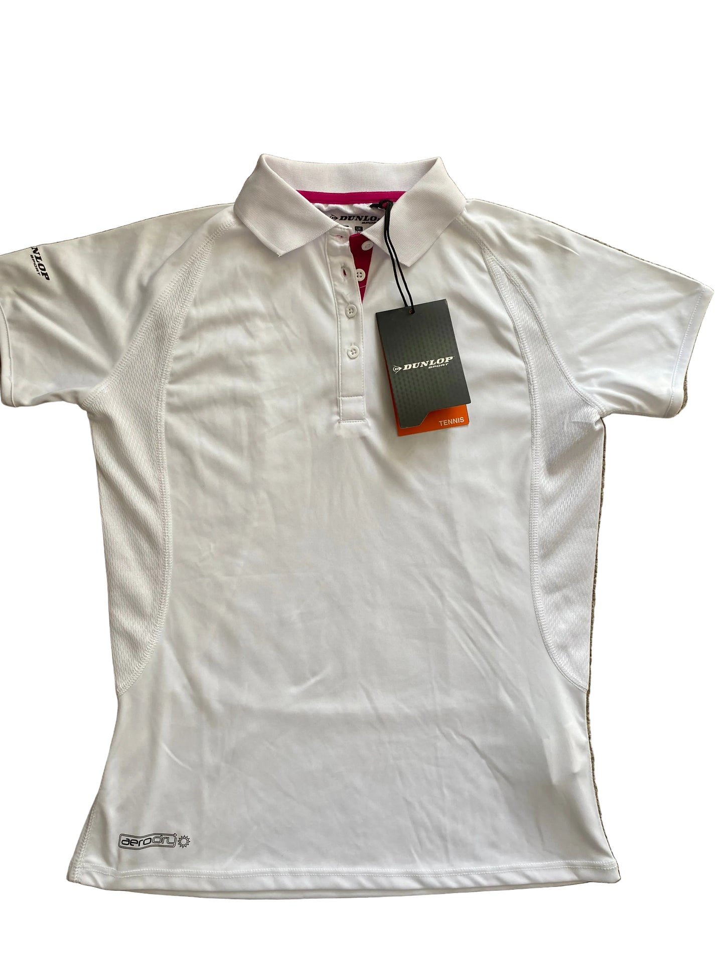DUNLOP Girls White Tennis Aero Dry Polo Shirt Age 13