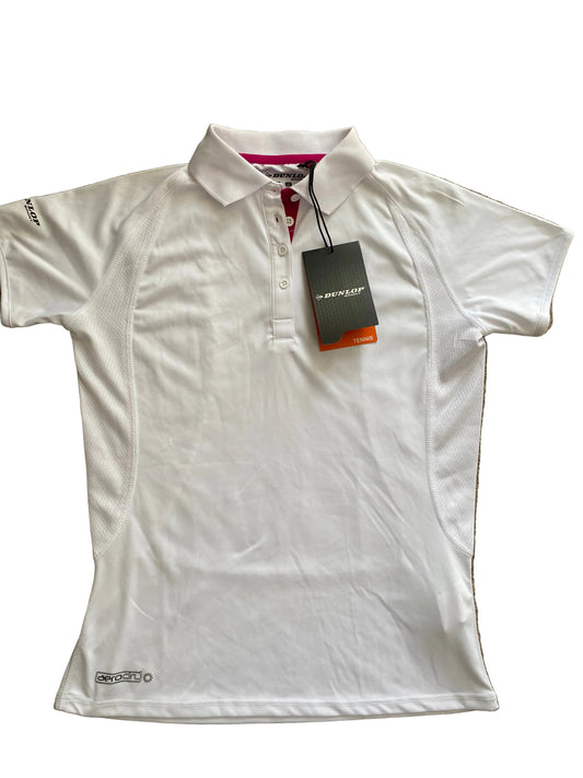 DUNLOP Girls White Tennis Aero Dry Polo Shirt Age 13