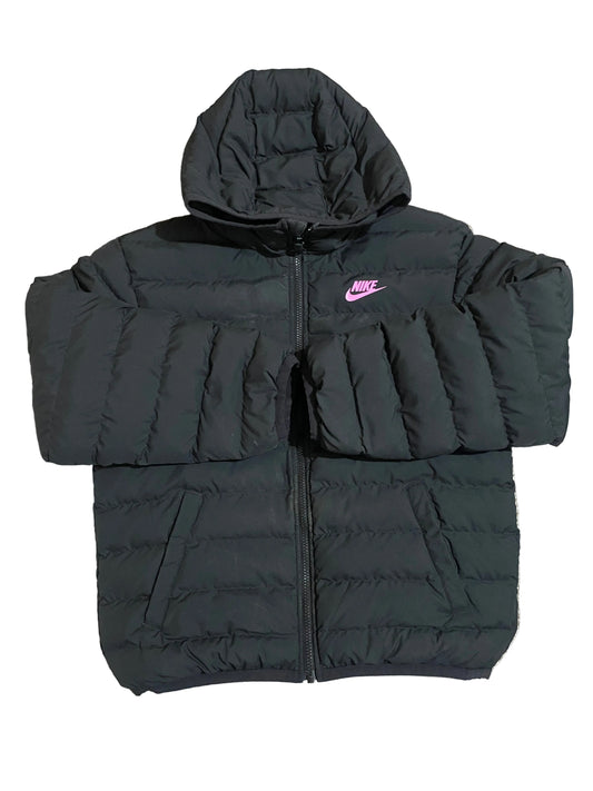 NIKE Girls Black Puffer Jacket with Pink Nike Logo Age 12-13