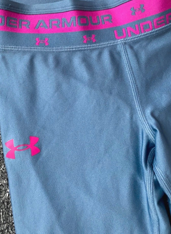 UNDERARMOUR Girls Grey Pink 3/4 Length Leggings Age 9-10