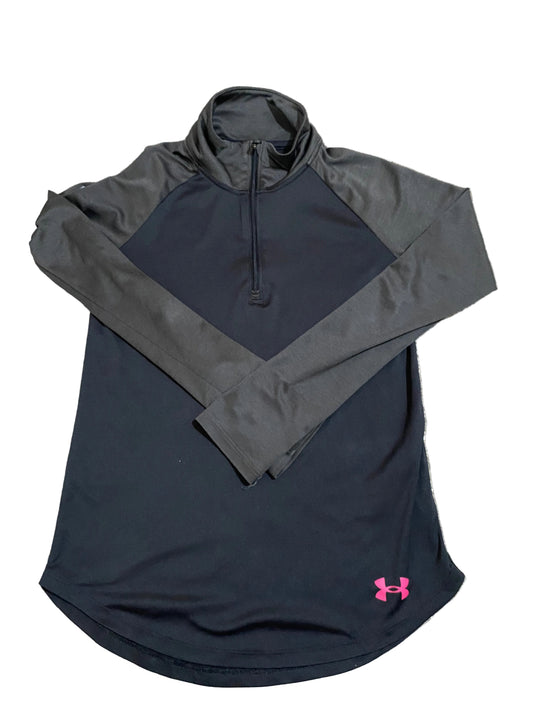 UNDER ARMOUR Girls 1/4 Zip Black Grey Long Sleeve Top Age 12-13